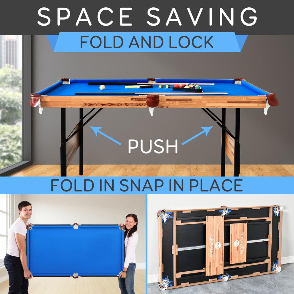 54'' Portable And Foldable Wooden Pool Table With Accessory Kit