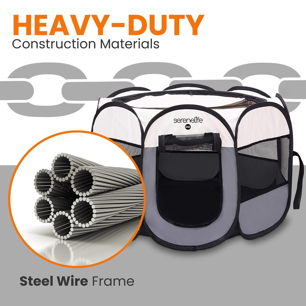 Medium Portable And Foldable Pet Tent - Lightweight, Easily Collapsible, Play Yard Crib For Indoor & Outdoor Use With Portable Folding Pet Bowl (Gray)