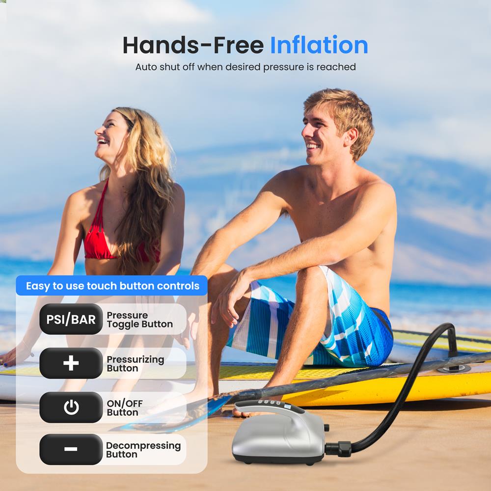 Electric Paddle Board Pump - Fast Inflation, 20 PSI, LCD Display