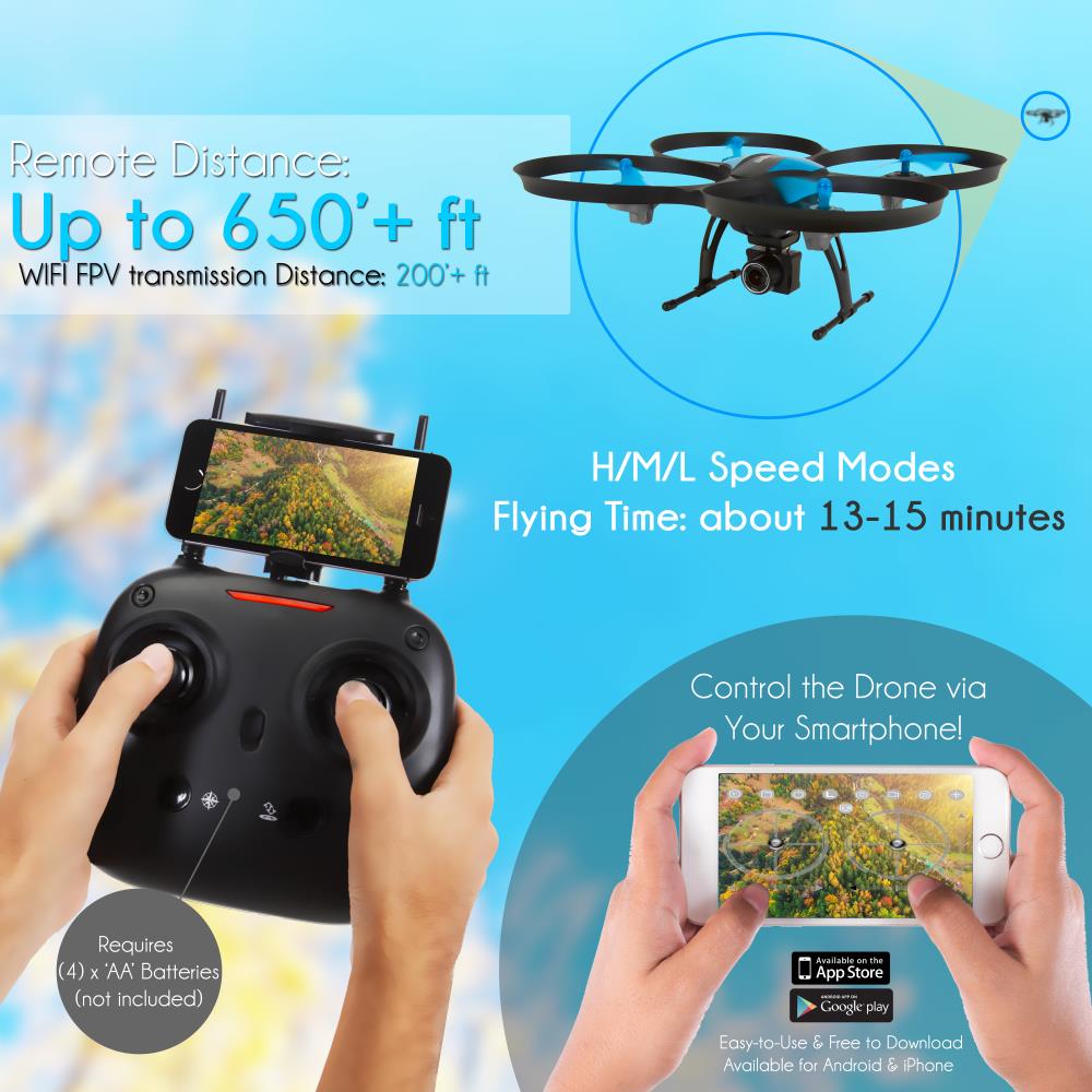 Wifi Drone Quad-Copter Wireless Uav With Hd Camera + Video Recording
