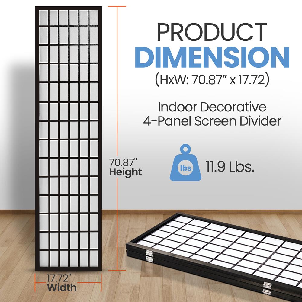 4-Panel Room Divider, Privacy Screen, Wood & Cloth, Freestanding, Foldable