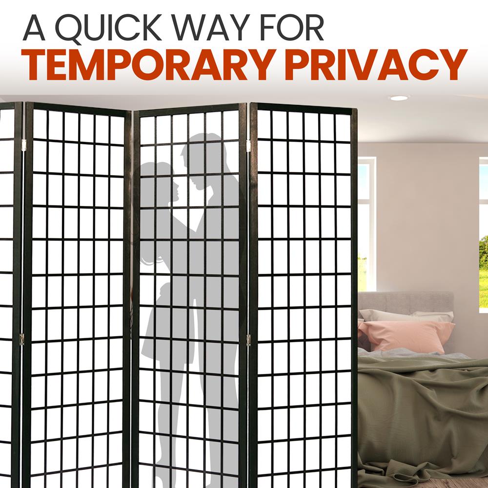 4-Panel Room Divider, Privacy Screen, Wood & Cloth, Freestanding, Foldable