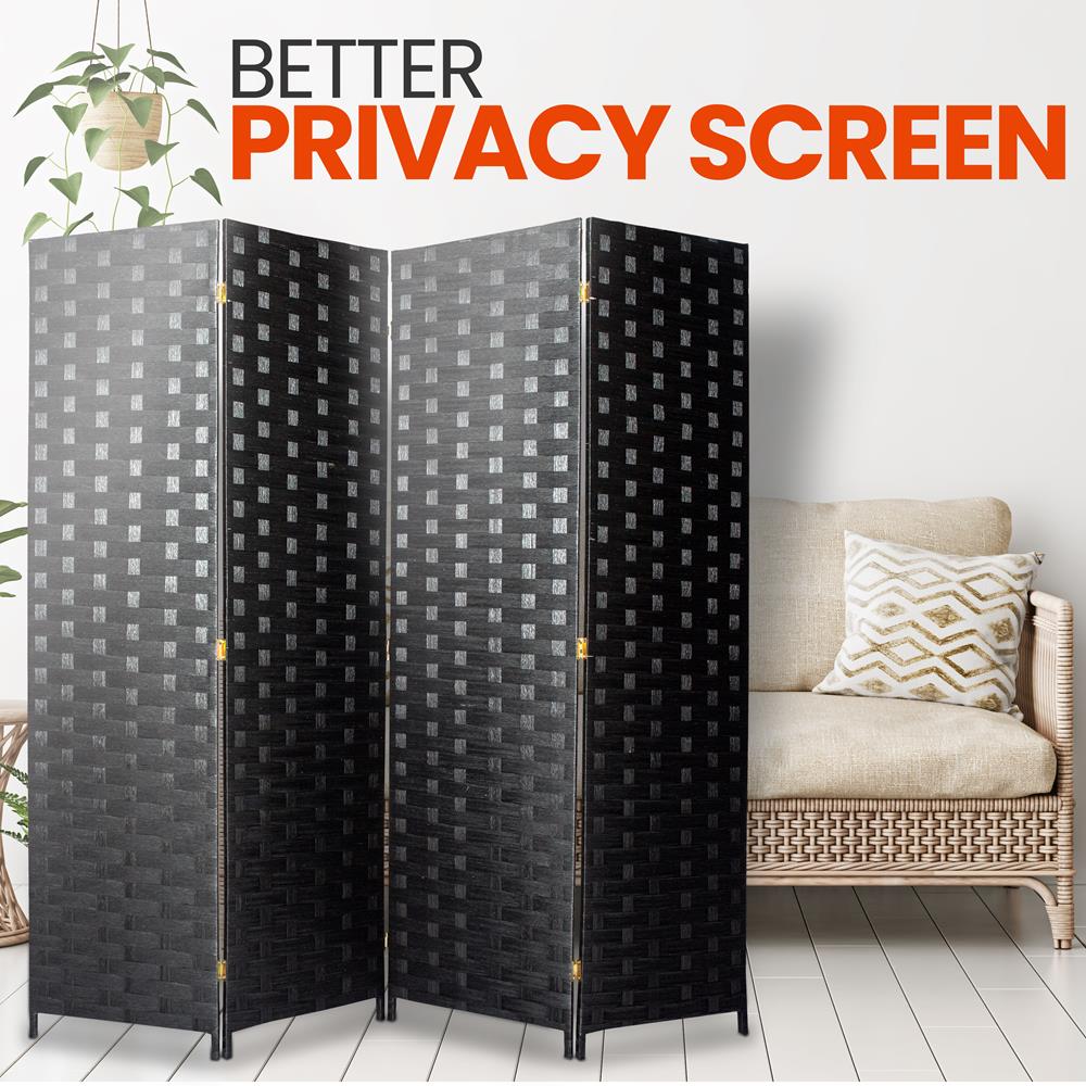 4-Panel Room Divider, Enhanced Privacy, Handcrafted Woven Fiber