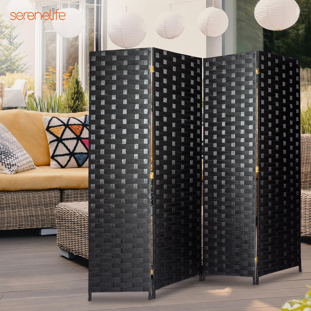 4-Panel Room Divider, Enhanced Privacy, Handcrafted Woven Fiber