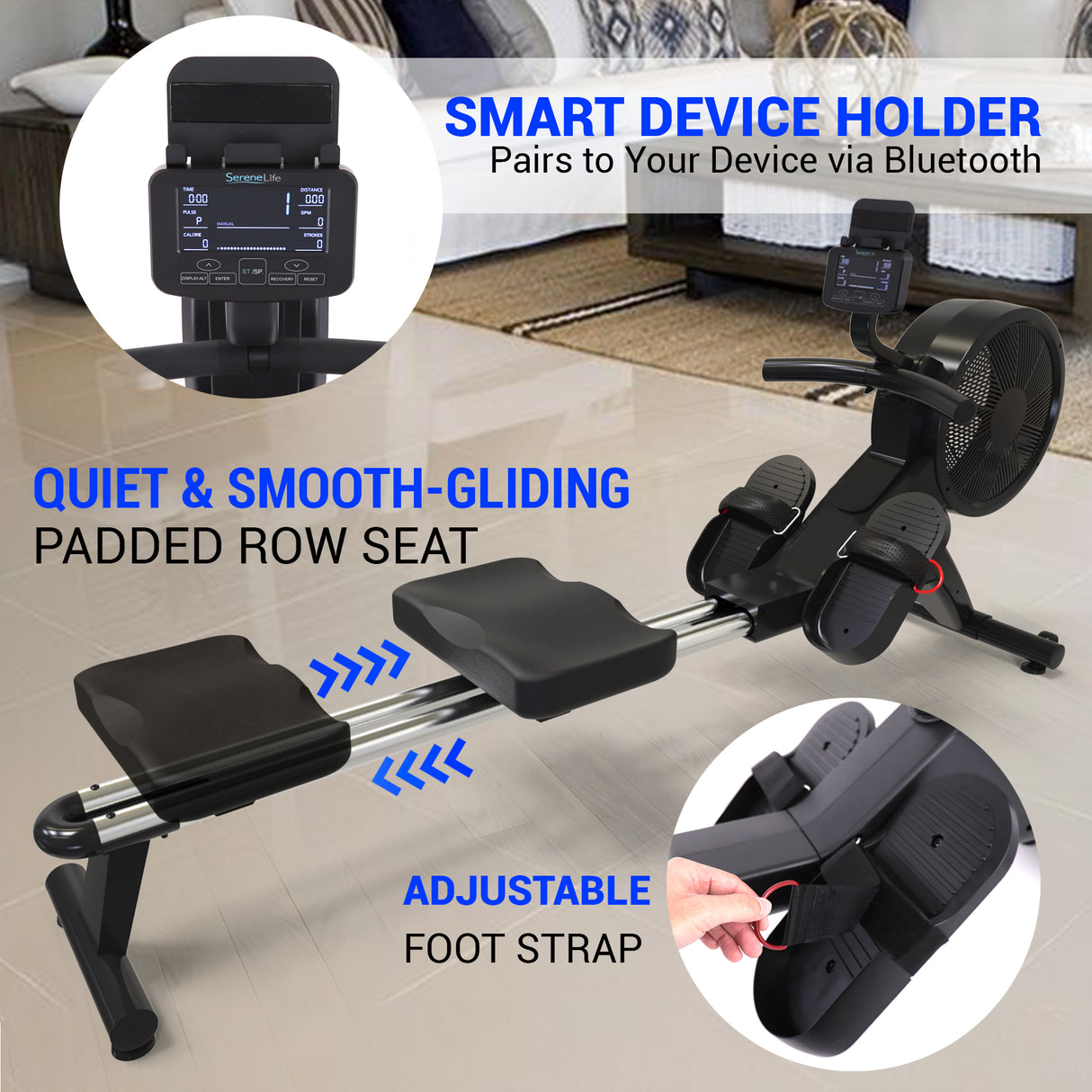Smart Rowing Machine, 16-Level Magnetic Resistance, Bluetooth, Folding