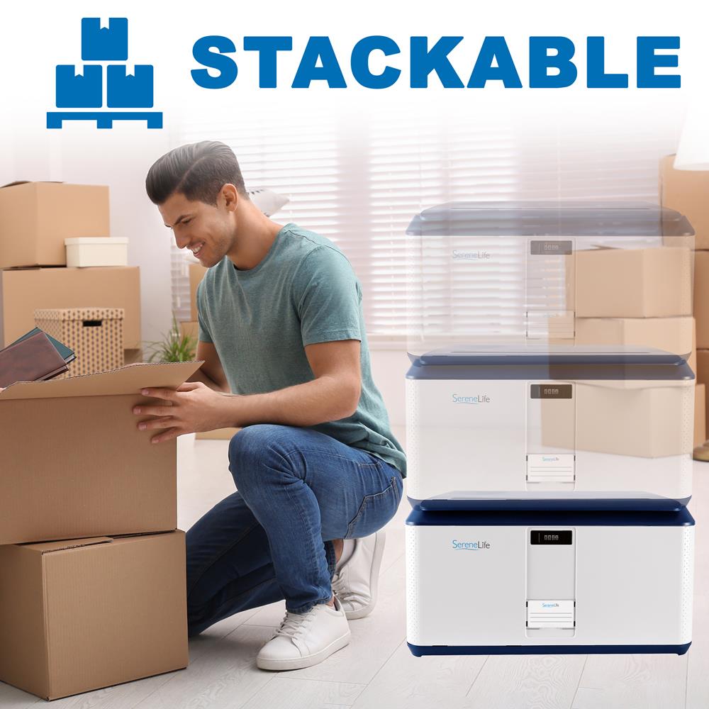 Lockable Storage Box 21 Gal Capacity, Combo Lock, Reinforced ABS, Blue