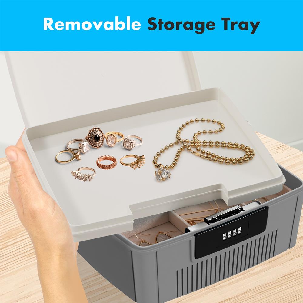 Lockable Storage Bin, Secure Combo Lock, Durable ABS, Gray