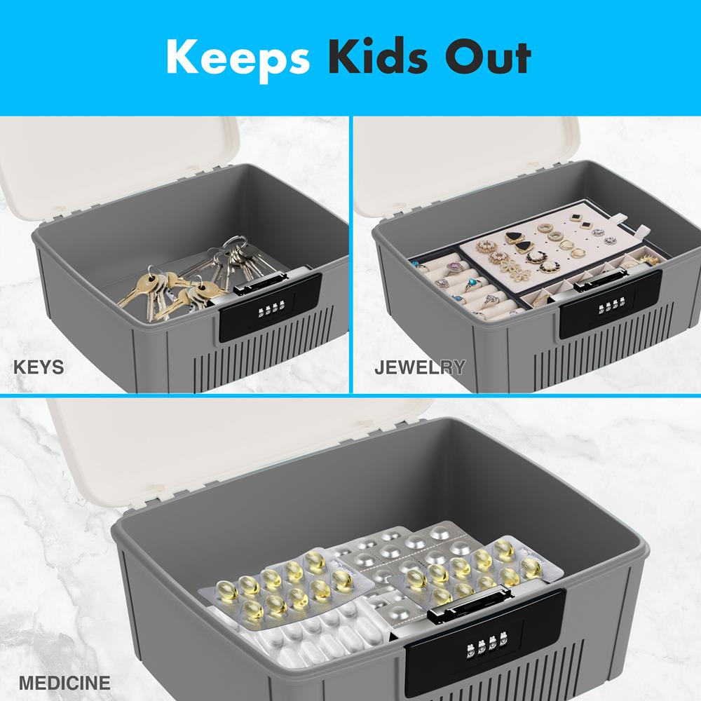 Lockable Storage Bin, Secure Combo Lock, Durable ABS, Gray