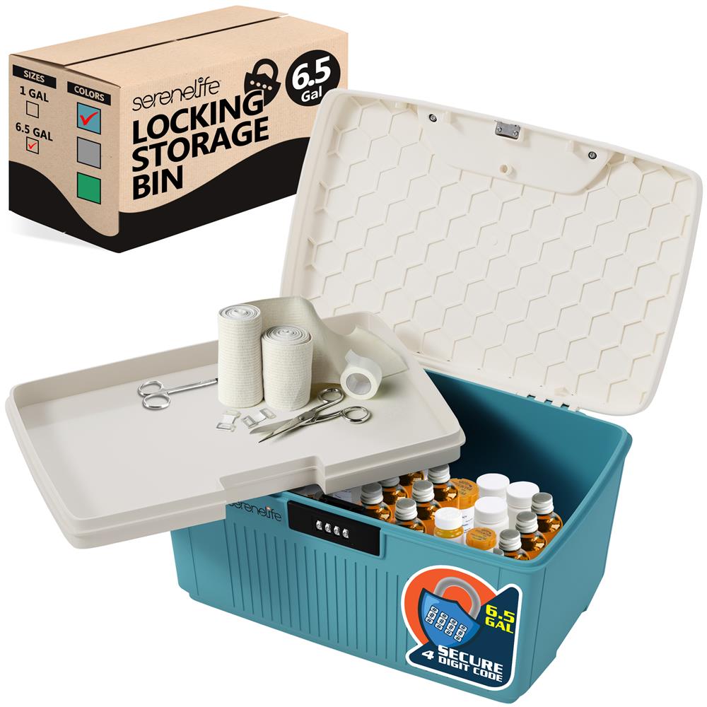 Lockable Storage Bin 6.5 Gal Capacity ABS Material Blue