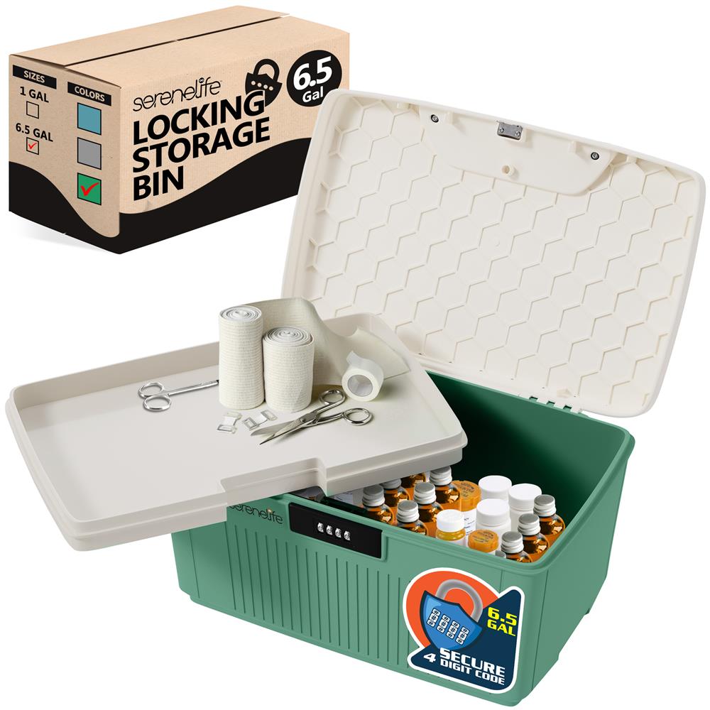 Lockable Storage Bin 6.5 Gal Capacity, Durable ABS, Green