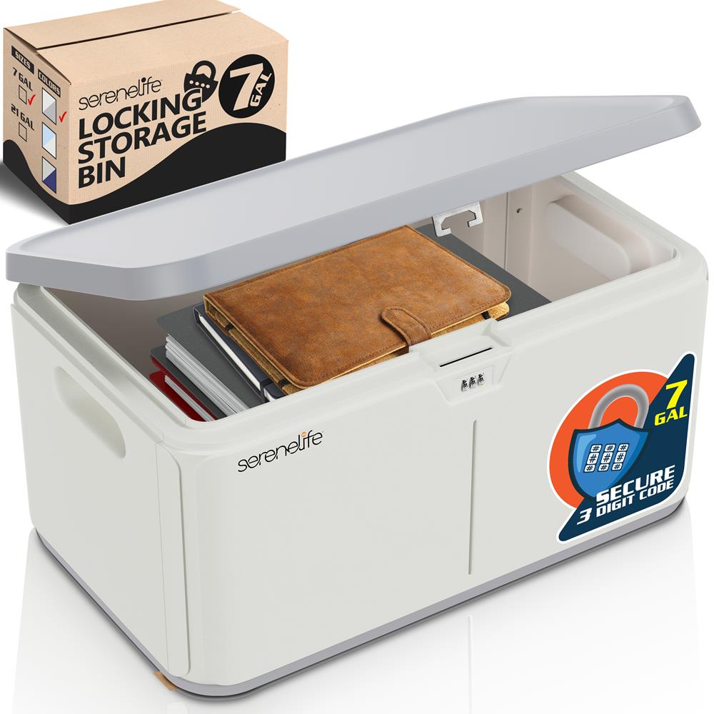 Lockable Storage Box 7 Gal Capacity ABS Material Light Gray