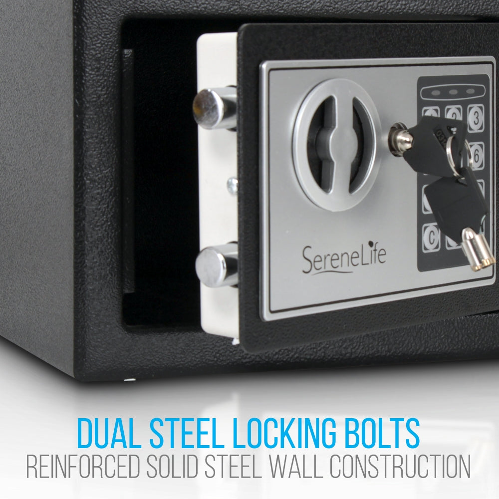 Compact Electronic Safe Box With Mechanical Override, Includes Keys