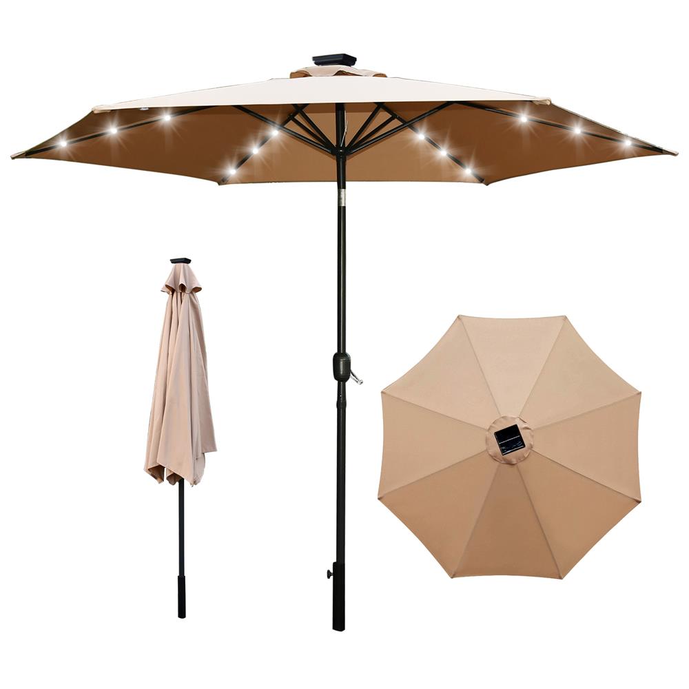 10Ft. Patio Table Umbrella With 24 Led Lights - 8 Sturdy Ribs With Push Button Tilt Uv Protection, Outdoor Furniture For Garden Lawn Deck Pool And Beach