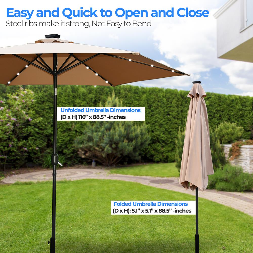 10Ft. Patio Table Umbrella With 24 Led Lights - 8 Sturdy Ribs With Push Button Tilt Uv Protection, Outdoor Furniture For Garden Lawn Deck Pool And Beach