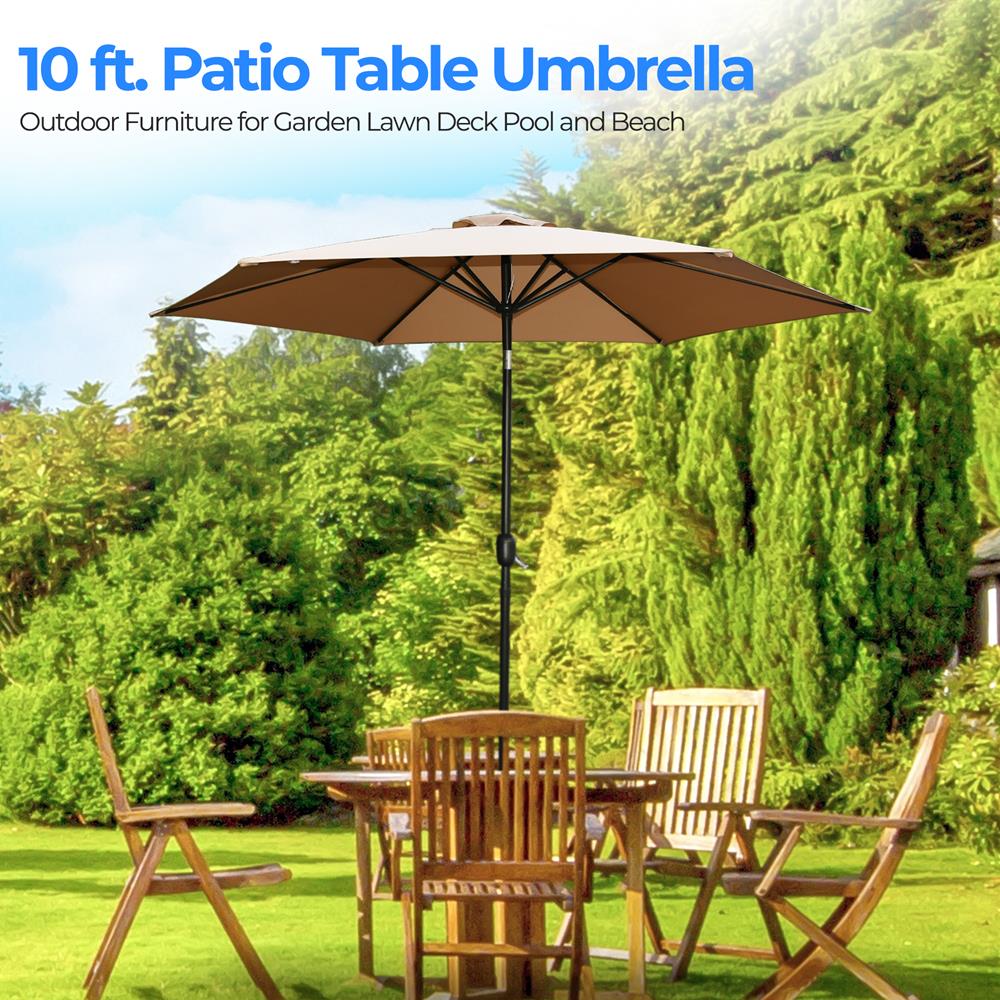 10Ft. Patio Table Umbrella - 6 Sturdy Ribs With Push Button Tilt Uv Protection, Outdoor Furniture For Garden Lawn Deck Pool And Beach