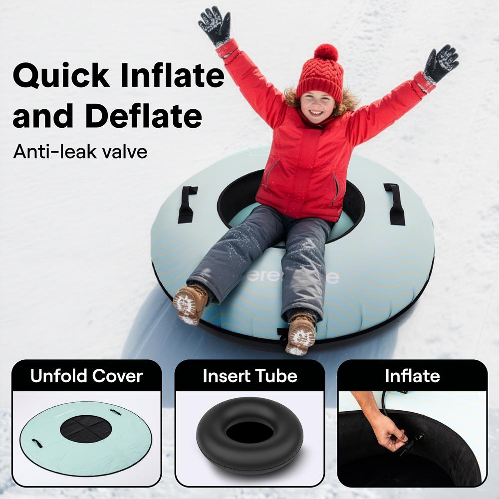 Serenelife 40'' Inflatable Snow Tube For Winter Sports – Durable, Easy-To-Inflate Snow Sled For Kids & Adults – Safe & Fun For Snow Tubing, Sliding, And Sledding (Blue)