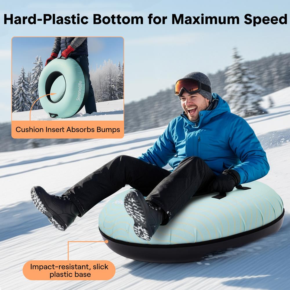 Serenelife 40'' Inflatable Snow Tube For Winter Sports – Durable, Easy-To-Inflate Snow Sled For Kids & Adults – Safe & Fun For Snow Tubing, Sliding, And Sledding (Blue)