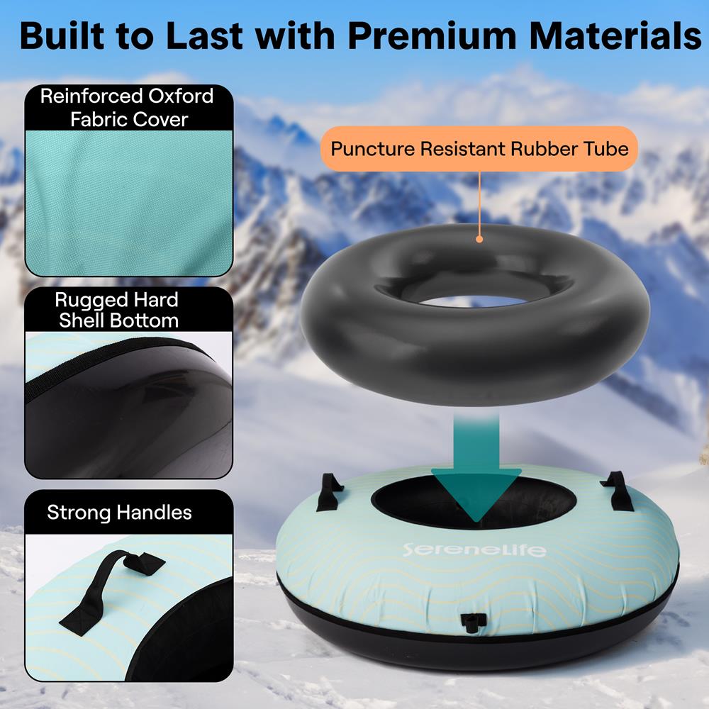 Serenelife 40'' Inflatable Snow Tube For Winter Sports – Durable, Easy-To-Inflate Snow Sled For Kids & Adults – Safe & Fun For Snow Tubing, Sliding, And Sledding (Blue)