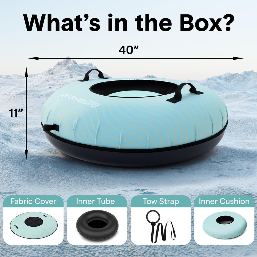 Serenelife 40'' Inflatable Snow Tube For Winter Sports – Durable, Easy-To-Inflate Snow Sled For Kids & Adults – Safe & Fun For Snow Tubing, Sliding, And Sledding (Blue)