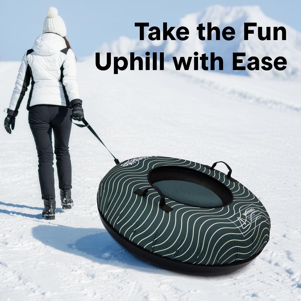 Serenelife 40'' Inflatable Snow Tube For Winter Sports – Durable, Easy-To-Inflate Snow Sled For Kids & Adults – Safe & Fun For Snow Tubing, Sliding, And Sledding (Green)