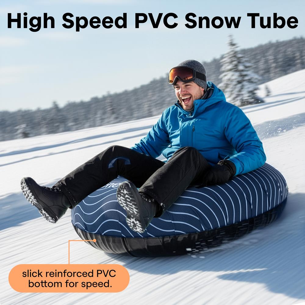 Serenelife 44'' Inflatable Snow Tube For Winter Sports – Durable, Easy-To-Inflate Snow Sled For Kids & Adults (Navy Blue)
