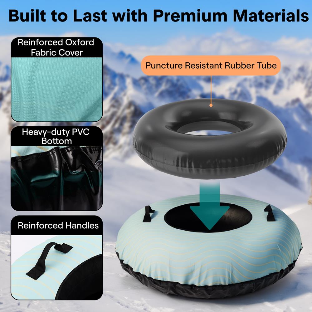 Serenelife 48'' Inflatable Snow Tube For Winter Sports – Durable, Easy-To-Inflate Snow Sled For Kids & Adults – Safe & Fun For Snow Tubing, Sliding, And Sledding (Blue)