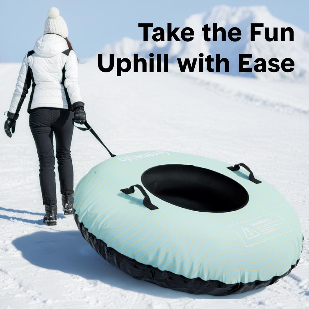 Serenelife 48'' Inflatable Snow Tube For Winter Sports – Durable, Easy-To-Inflate Snow Sled For Kids & Adults – Safe & Fun For Snow Tubing, Sliding, And Sledding (Blue)
