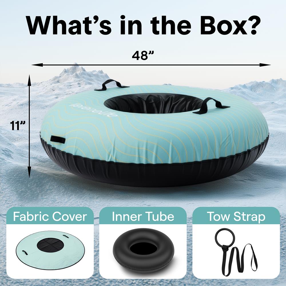Serenelife 48'' Inflatable Snow Tube For Winter Sports – Durable, Easy-To-Inflate Snow Sled For Kids & Adults – Safe & Fun For Snow Tubing, Sliding, And Sledding (Blue)