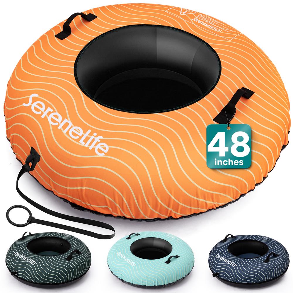 Serenelife 48'' Inflatable Snow Tube For Winter Sports – Durable, Easy-To-Inflate Snow Sled For Kids & Adults – Safe & Fun For Snow Tubing, Sliding, And Sledding (Orange)