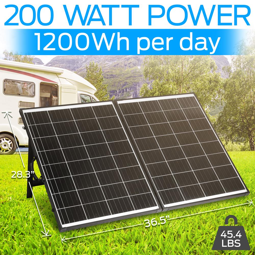200W Portable Solar Panel Kit, High Efficiency, Monocrystalline, Black