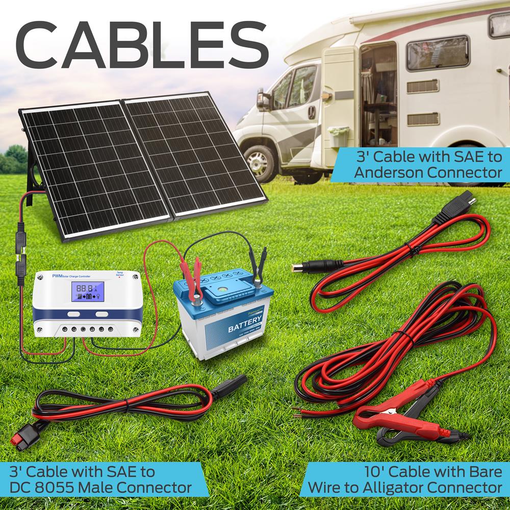 200W Portable Solar Panel Kit, High Efficiency, Monocrystalline, Black