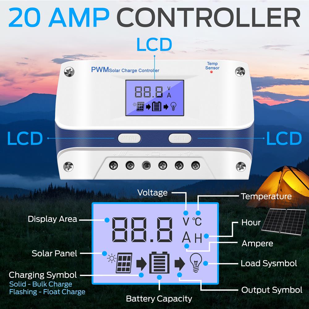 200W Portable Solar Panel Kit, High Efficiency, Monocrystalline, Black