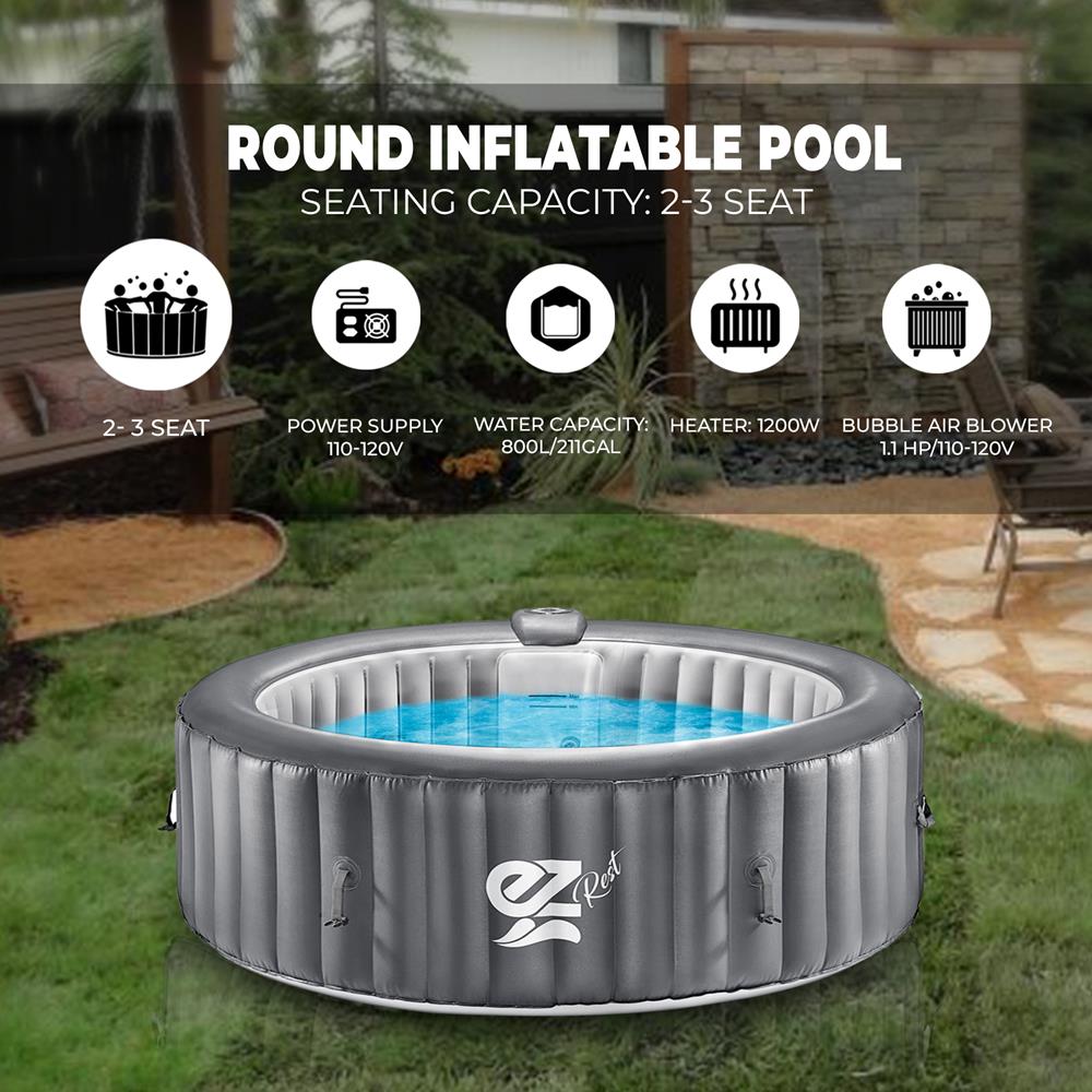 Portable 4-Person Hot Tub Spa, 100 Bubble Jets, LED Lights, Remote Control