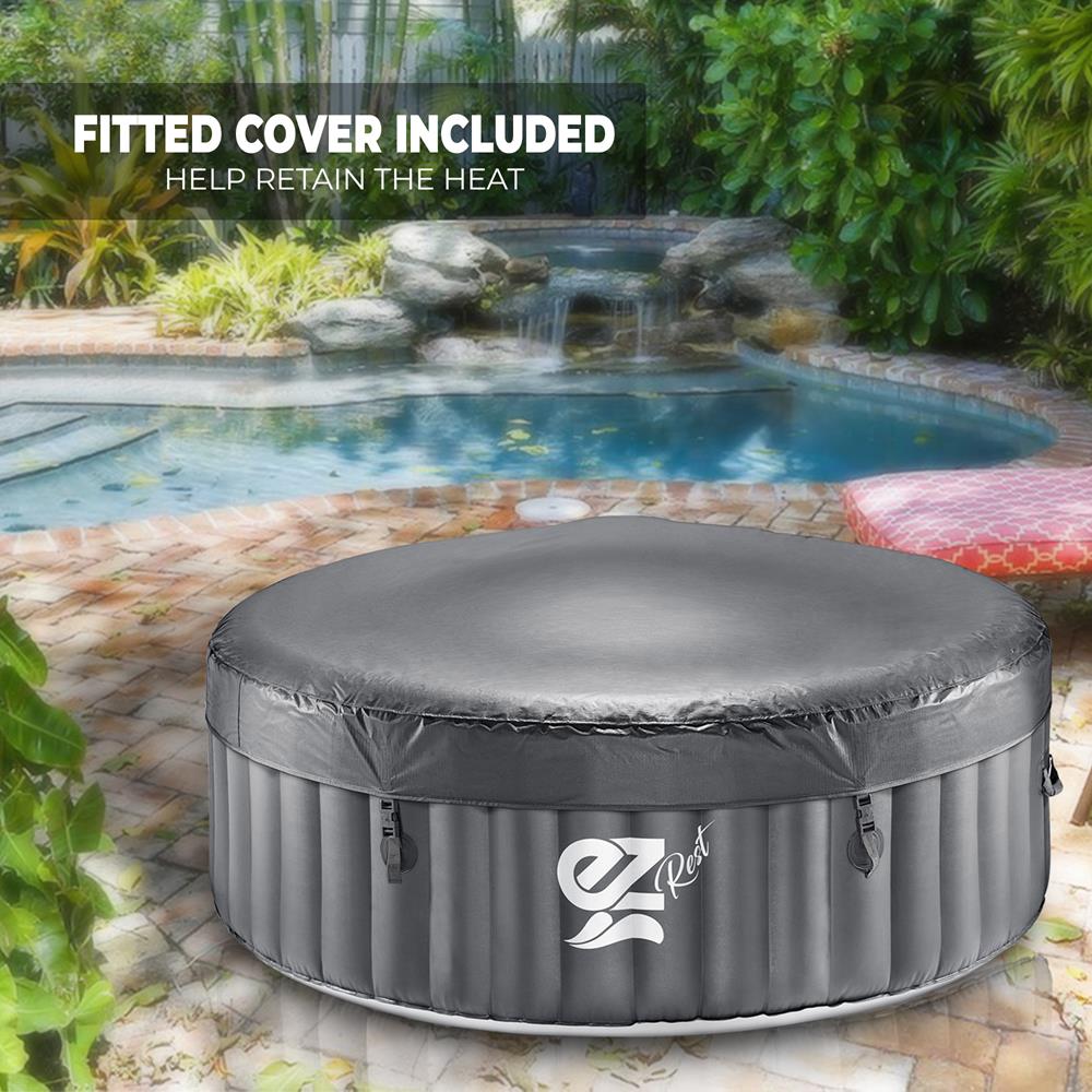 Portable 4-Person Hot Tub Spa, 100 Bubble Jets, LED Lights, Remote Control