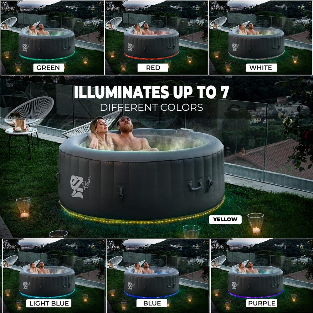 Portable 4-Person Hot Tub Spa, 100 Bubble Jets, LED Lights, Remote Control