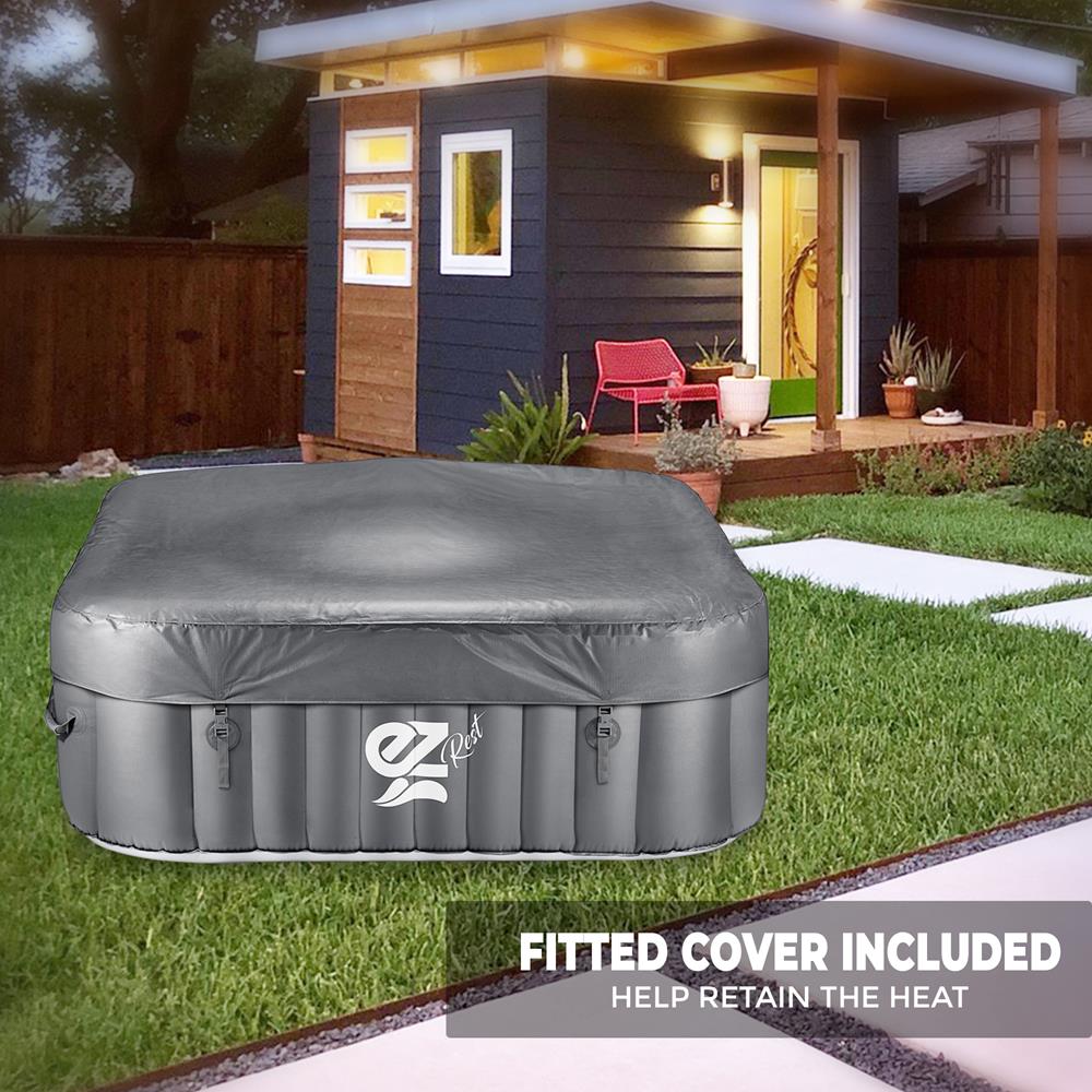 4-Person Inflatable Hot Tub Spa - 100 Bubble Jets, LED Lights, Remote Control