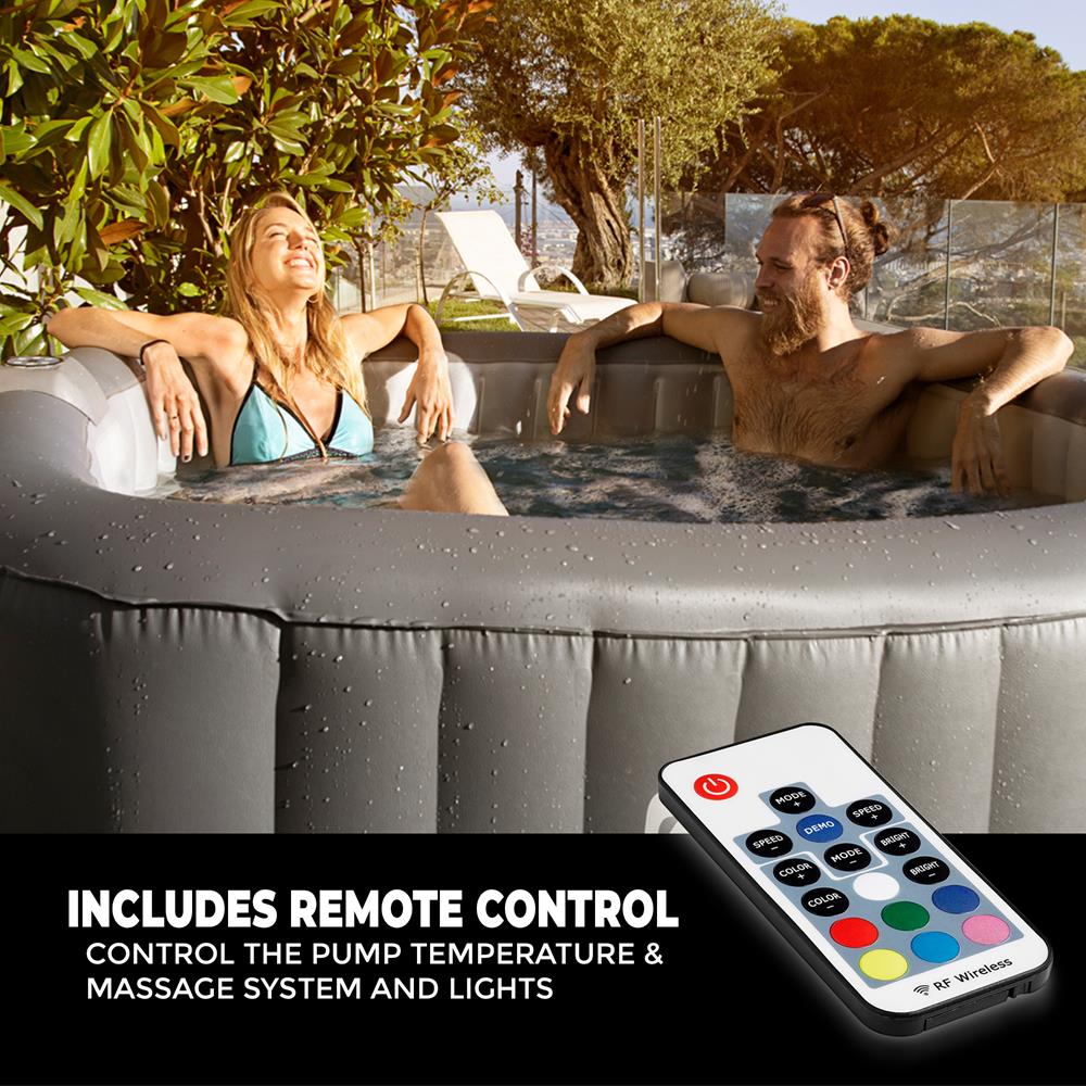 4-Person Inflatable Hot Tub Spa - 100 Bubble Jets, LED Lights, Remote Control