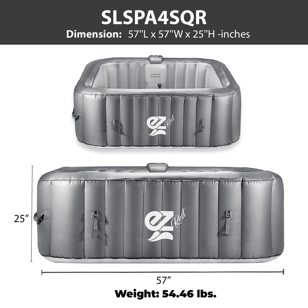 4-Person Inflatable Hot Tub Spa - 100 Bubble Jets, LED Lights, Remote Control