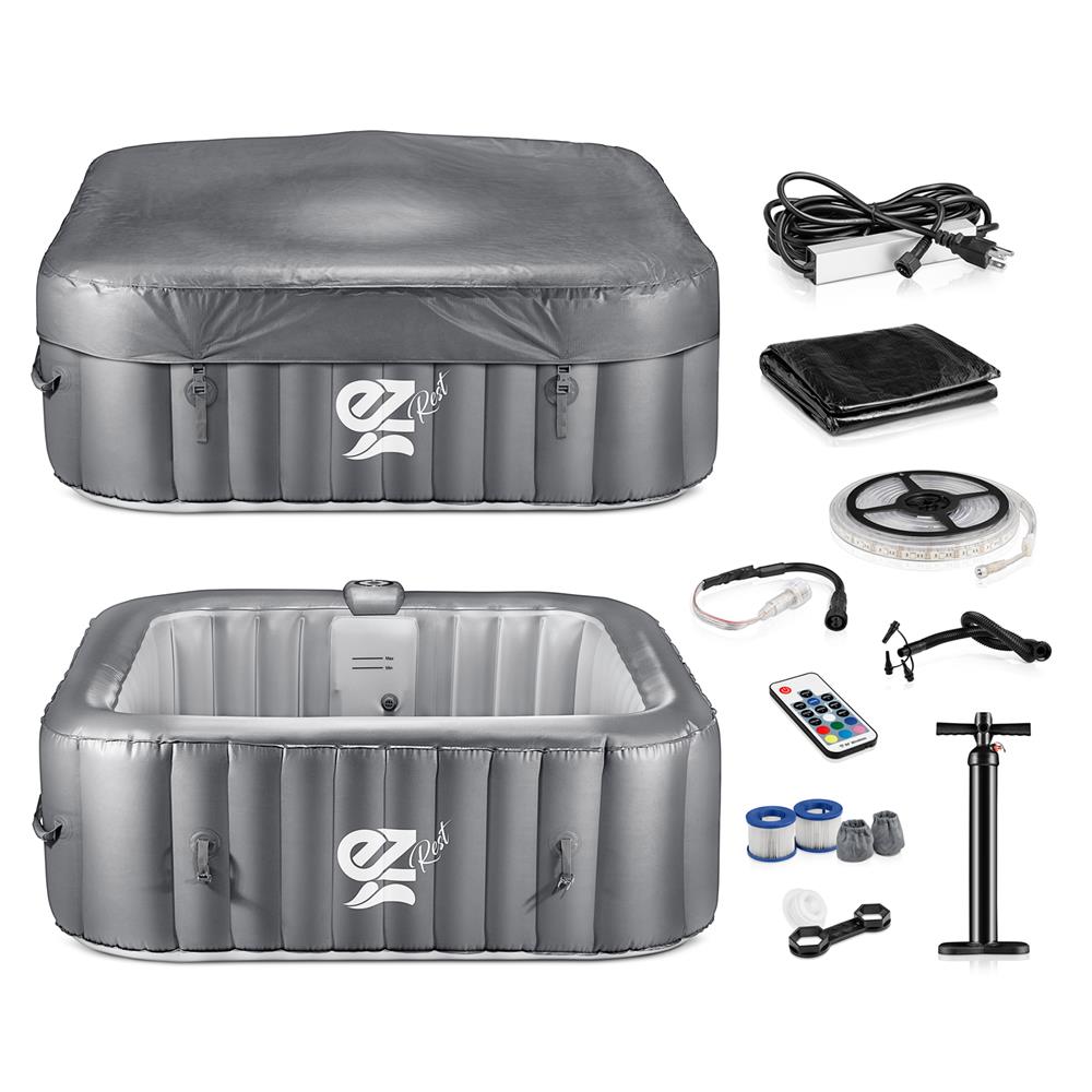 4-Person Inflatable Hot Tub Spa - 100 Bubble Jets, LED Lights, Remote Control