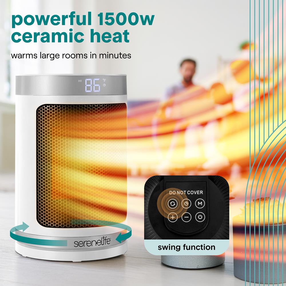 Portable Space Heater - Indoor Electric Heater With Wi-Fi Function,Thermostat, Remote, Digital Display, 12H Timer, 3 Heating Modes, Fast & Safe Ptc Ceramic Heating For Home, Office, Bedroom (White)