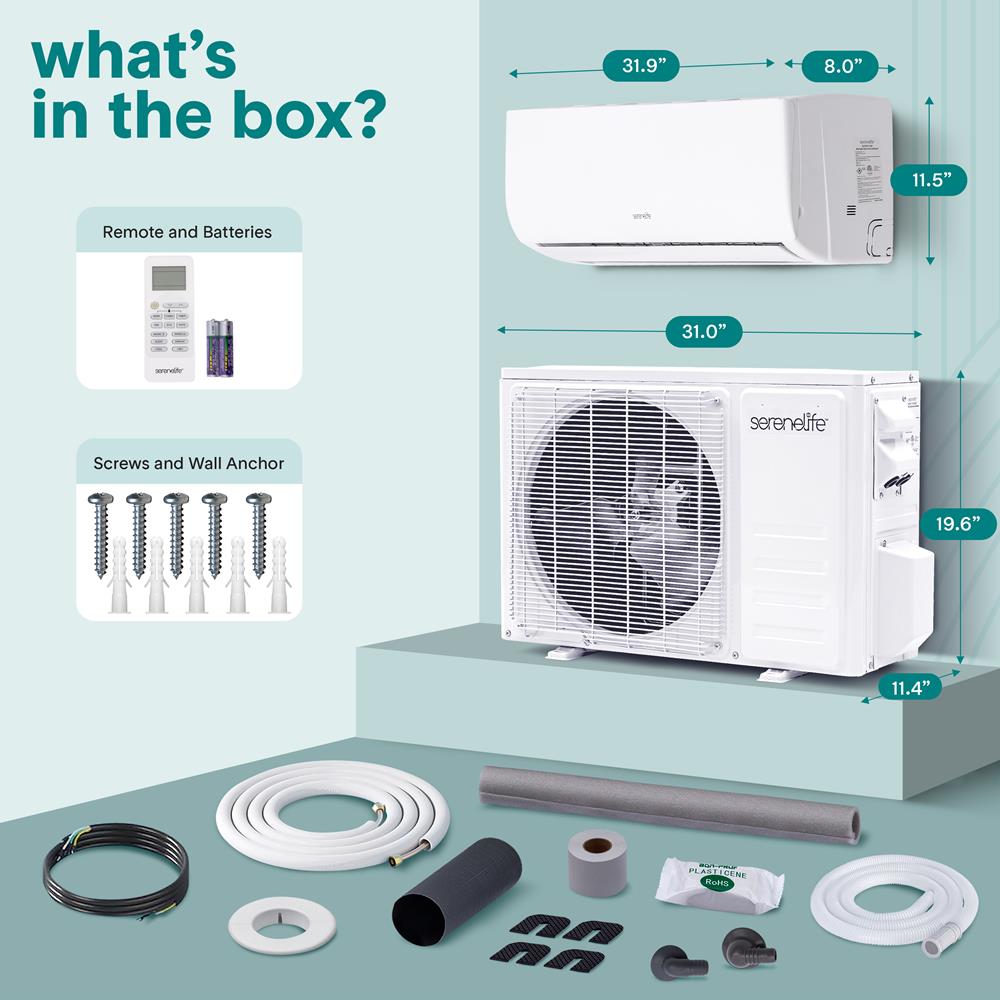 12000 Btu Indoor And Outdoor Mini Split Ac Unit Kit – 115V Smart Cooling & Heating Mini Split Ac With Wifi, Includes Installation Kit, Perfect For Bedrooms, Living Spaces, And Offices