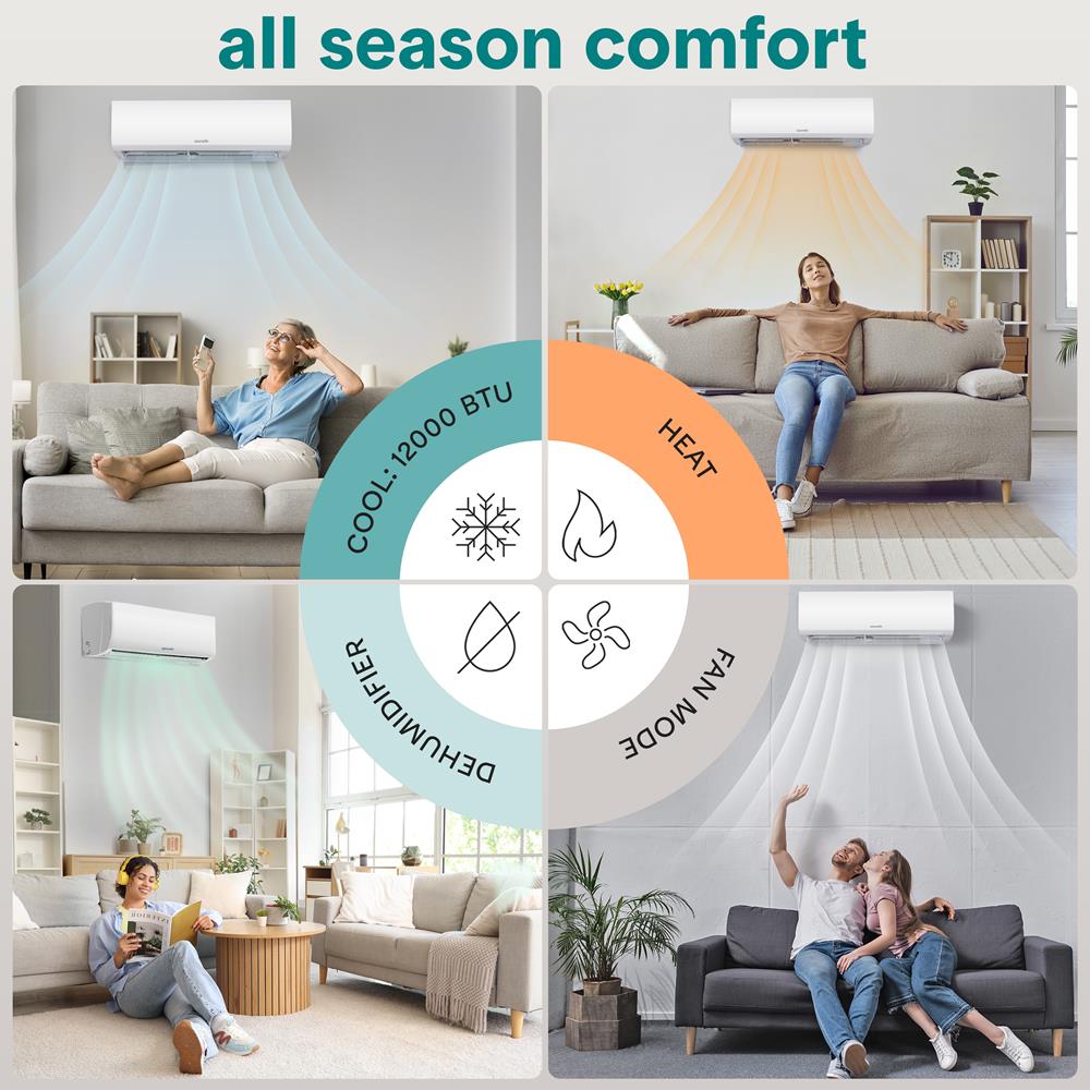 12000 Btu Indoor And Outdoor Mini Split Ac Unit Kit – 230V Smart Cooling & Heating Mini Split Ac With Wifi, Includes Installation Kit, Perfect For Bedrooms, Living Spaces, And Offices