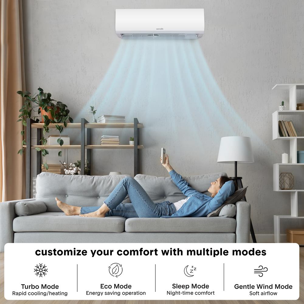 9,000 Btu Indoor And Outdoor Mini Split Ac Unit Kit – 115V Smart Cooling & Heating Mini Split Ac With Wifi, Includes Installation Kit, Perfect For Bedrooms, Living Spaces, And Offices