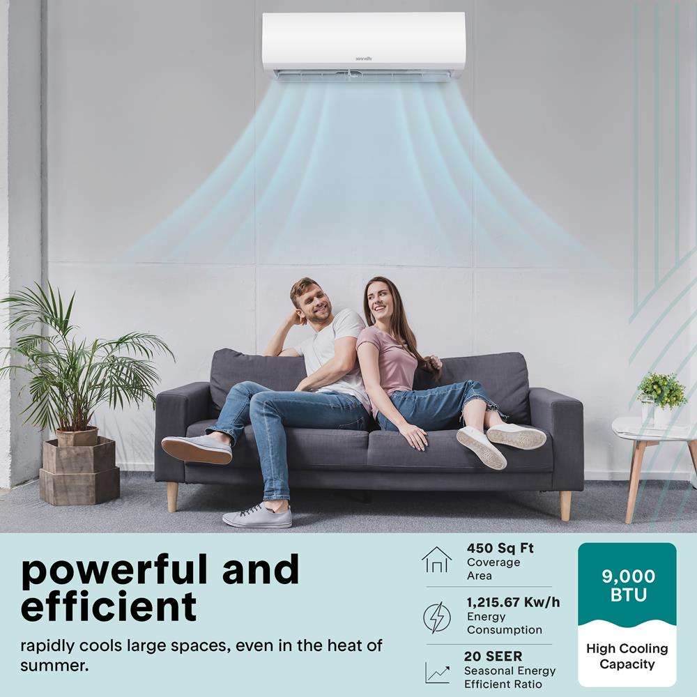 9000 Btu Indoor And Outdoor Mini Split Ac Unit Kit – 230V Smart Cooling & Heating Mini Split Ac With Wifi, Includes Installation Kit, Perfect For Bedrooms, Living Spaces, And Offices