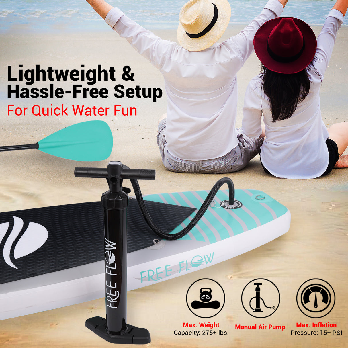 Inflatable Paddle Board - Stable Non-Slip Deck, 10'6", PVC, Teal