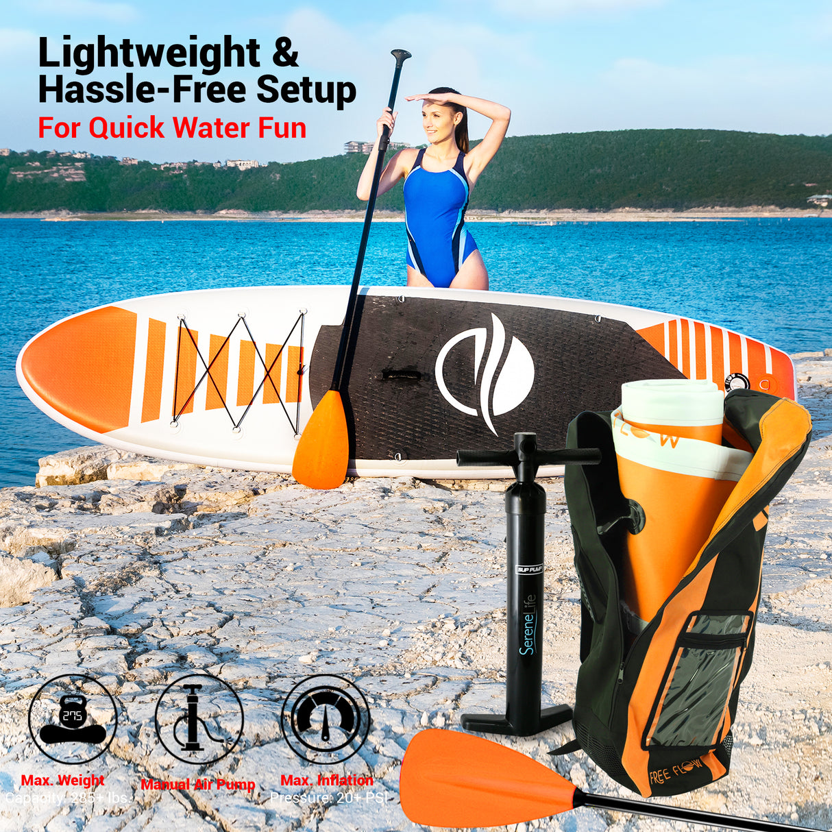 Inflatable Paddle Board - Stable Non-Slip Deck, 10'6", PVC, Teal