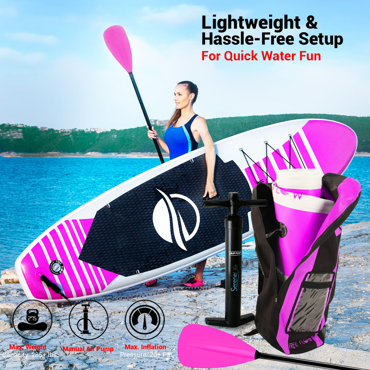 Inflatable Paddle Board - Stable Non-Slip Deck, 10'6", PVC, Teal