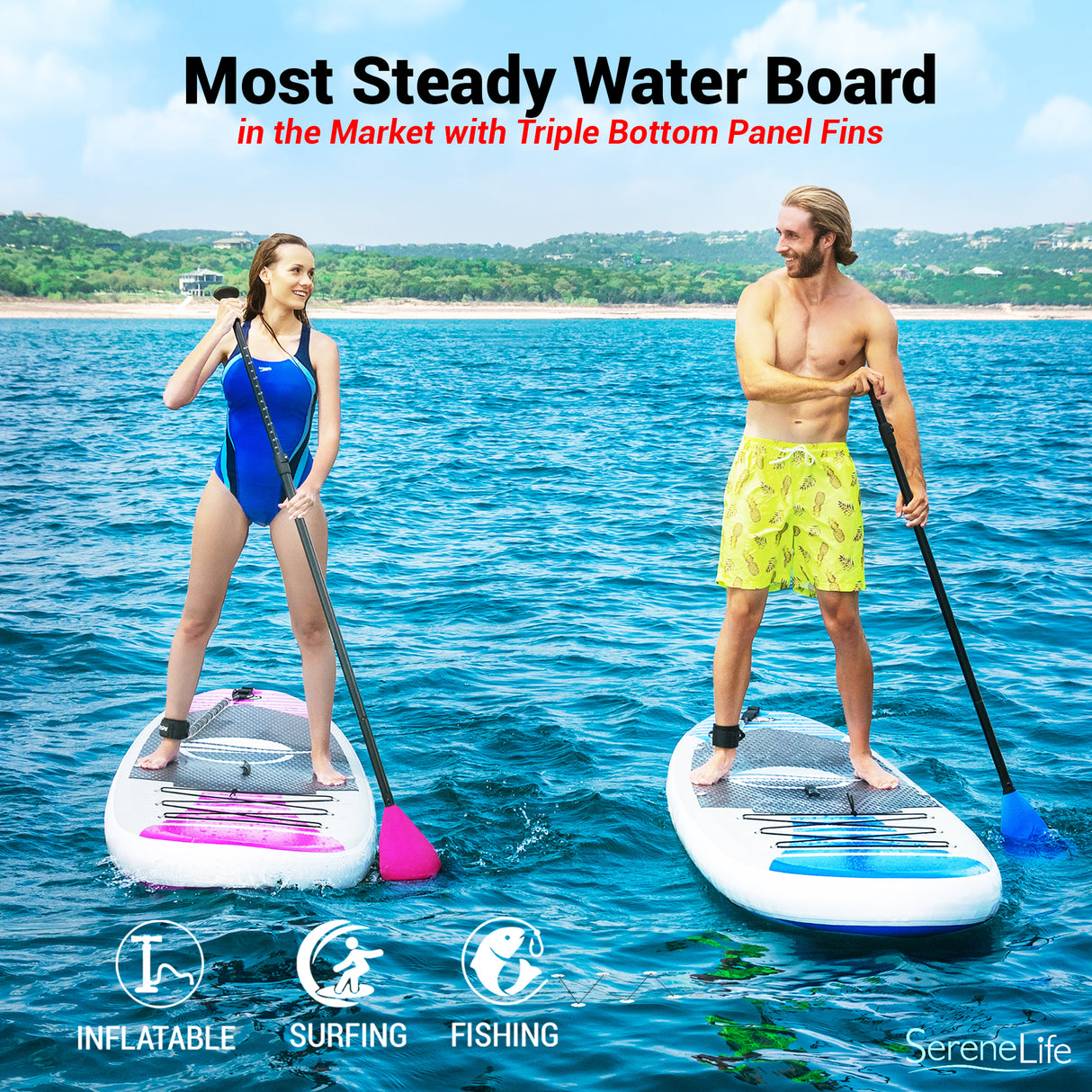 Inflatable Paddle Board - Stable Non-Slip Deck, 10'6", PVC, Teal