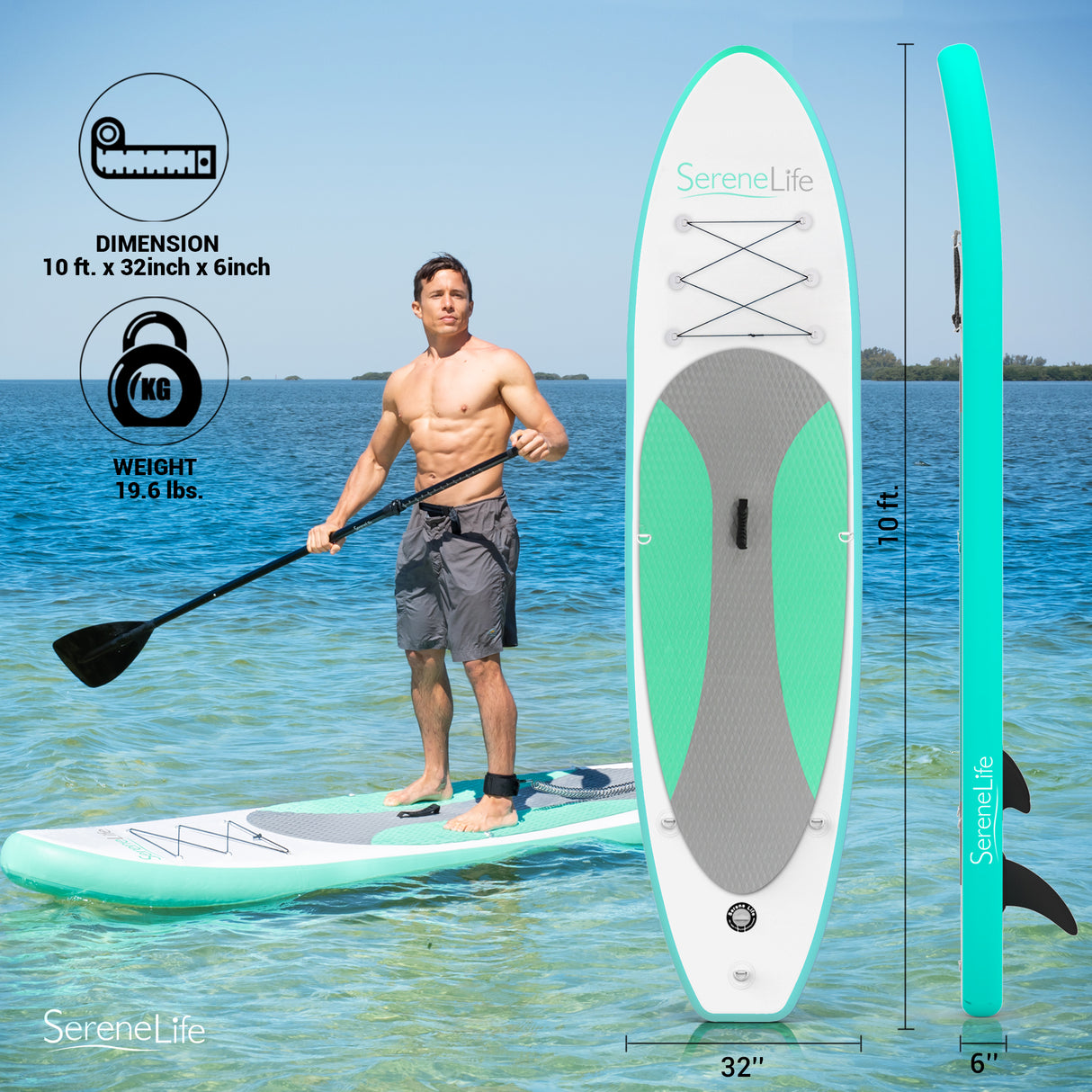 Inflatable Paddle Board - Stable Non-Slip Deck, PVC, 10' Blue