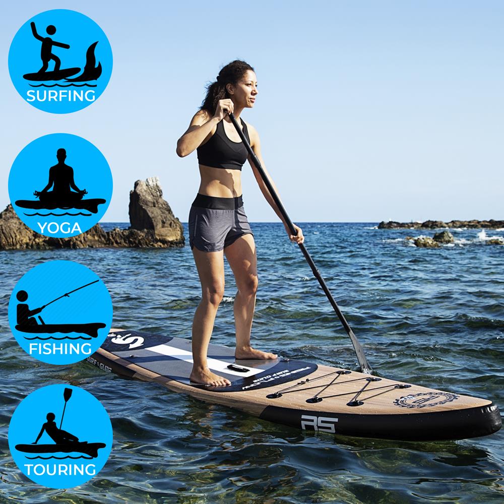 Inflatable Paddle Board - Stable Non-Slip Deck, 10'6", Wood Finish